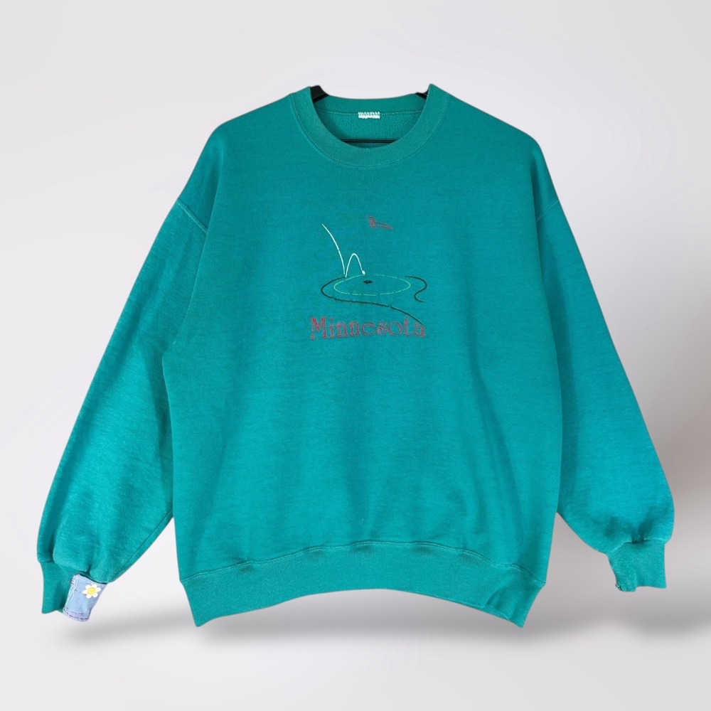 Vintage 90s Minnesota Crewneck Sweatshirt Teal Golf Tourist Pullover‎ L
